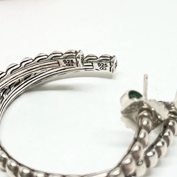 John Hardy Bedeg Lava Black Sapphire Hoop Earrings .925 - Picture 7 of 9